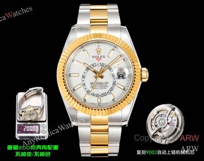 AR+ Factory Weighted Version Rolex SKY-DWELLER White Face 904L 2-Tone Gold Watch 42mm